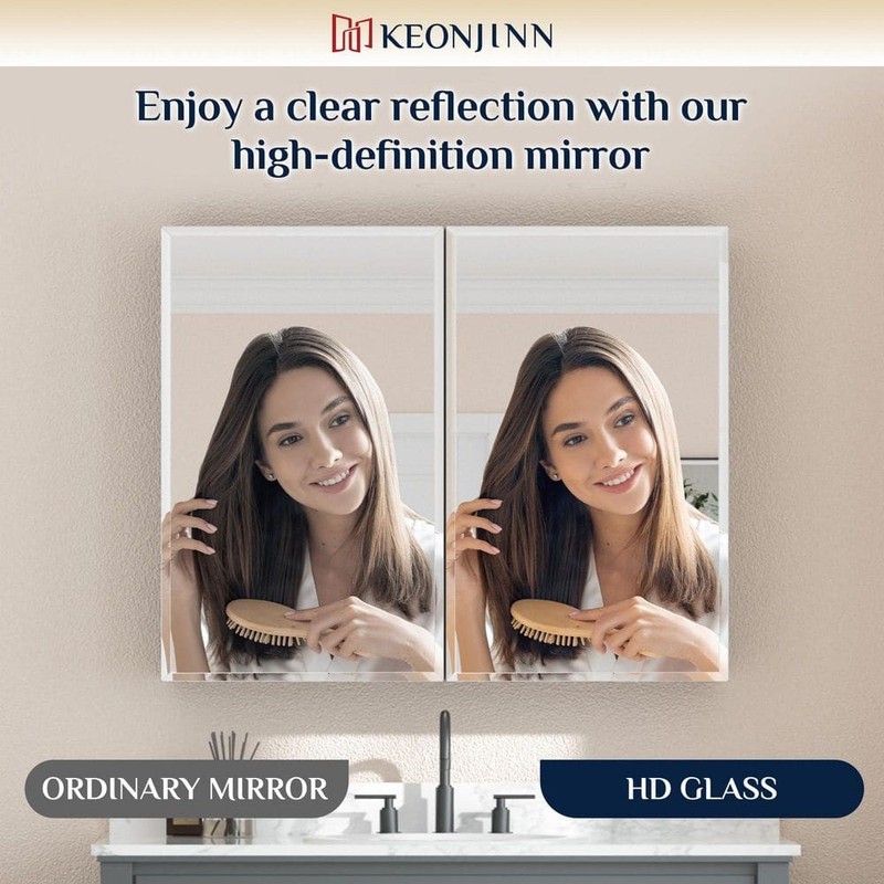 KeonJinn 14x18 in. Beveled Frameless Medicine Cabinet Mirror Surface/Recessed - Image 7
