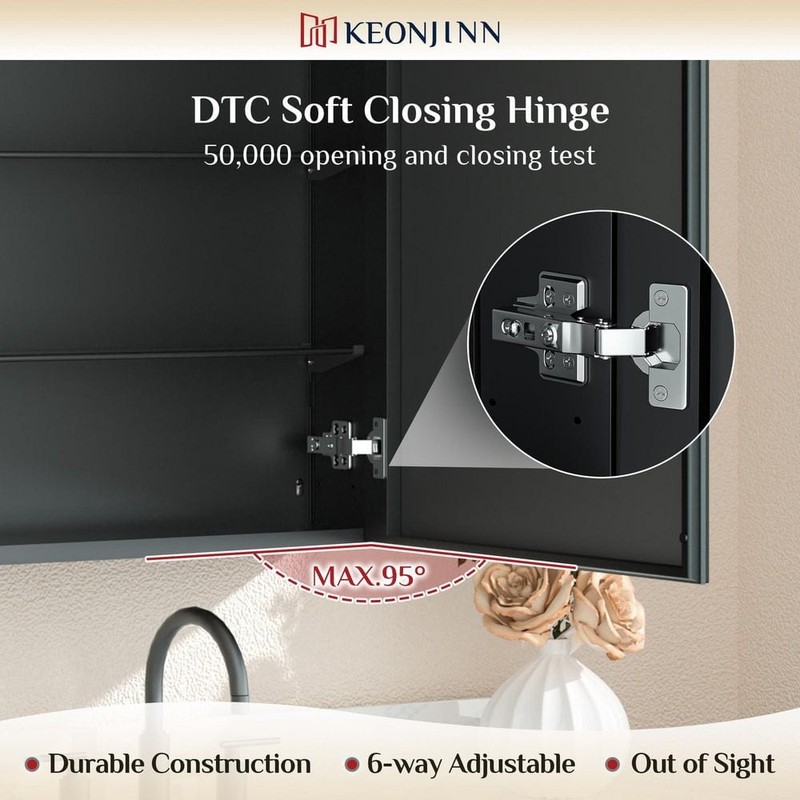 KeonJinn 14x18 in. Beveled Frameless Medicine Cabinet Mirror Surface/Recessed - Image 9