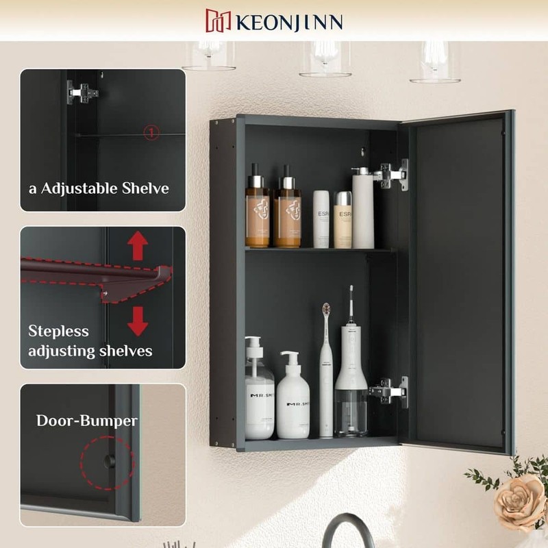 KeonJinn 14x18 in. Beveled Frameless Medicine Cabinet Mirror Surface/Recessed - Image 10