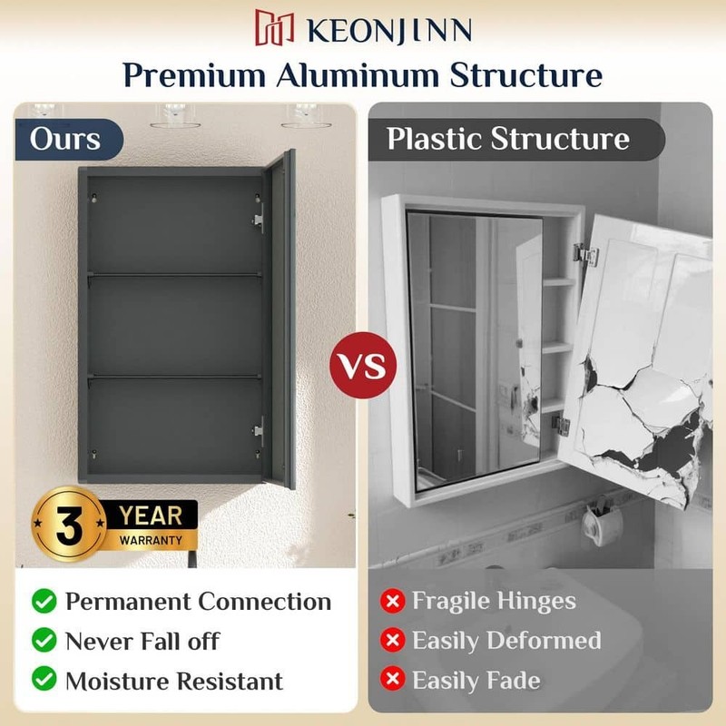 KeonJinn 14x18 in. Beveled Frameless Medicine Cabinet Mirror Surface/Recessed - Image 11