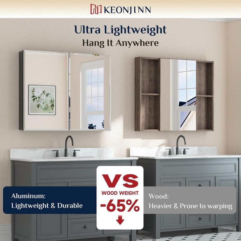 KeonJinn 14x18 in. Beveled Frameless Medicine Cabinet Mirror Surface/Recessed - Image 12