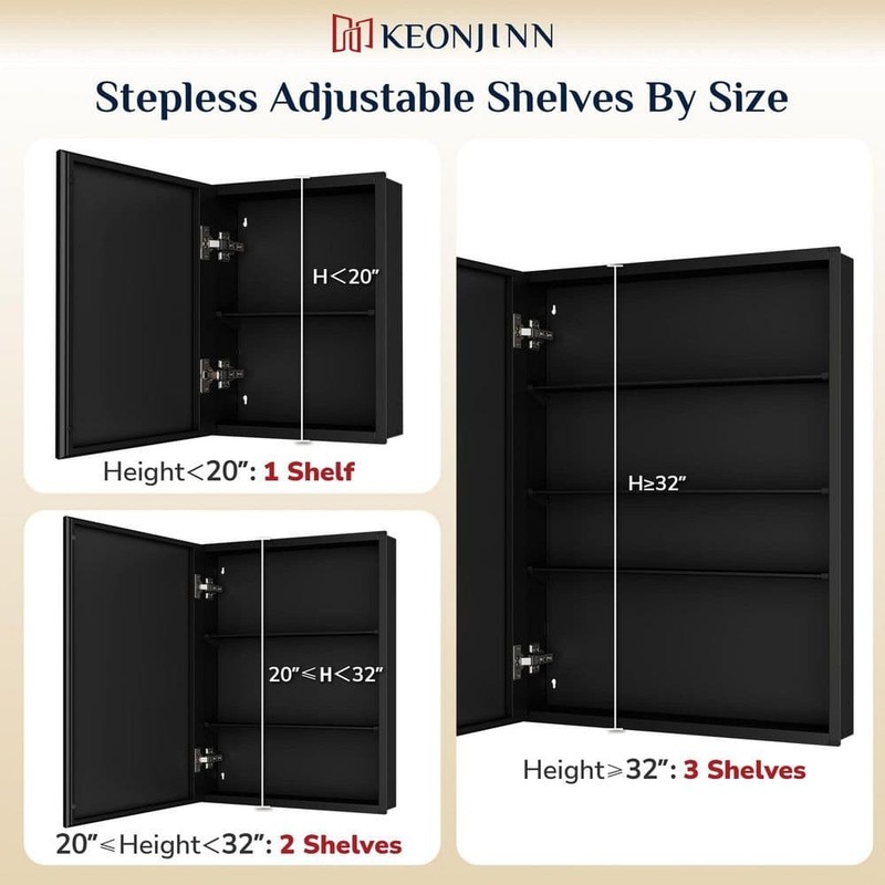 KeonJinn 14x18 in. Beveled Frameless Medicine Cabinet Mirror Surface/Recessed - Image 13