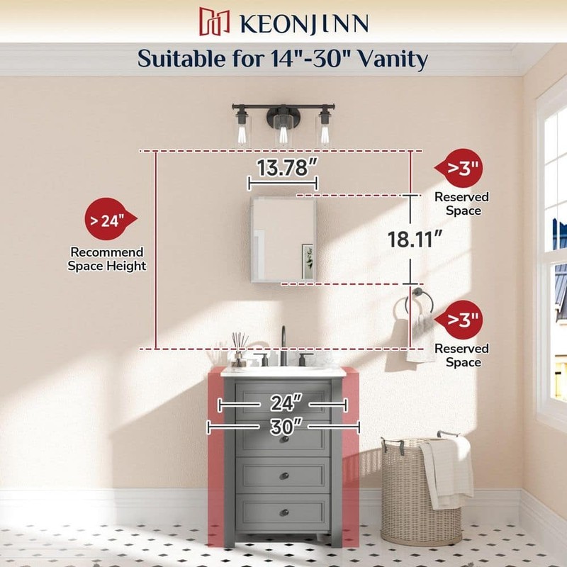 KeonJinn 14x18 in. Beveled Frameless Medicine Cabinet Mirror Surface/Recessed - Image 14