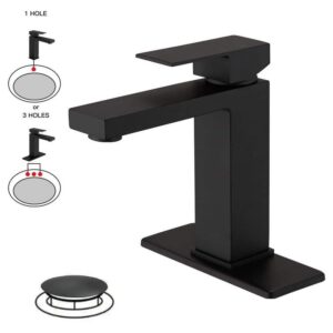 BWE Single Hole Bathroom Faucet Matte Black with Pop-up Drain Assembly