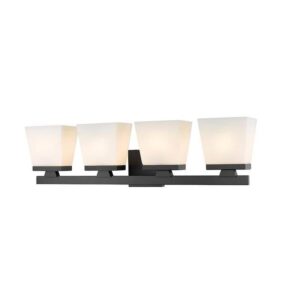 Z-Lite Astor 29" 4-Light Matte Black Vanity Light Etched Opal Glass Shades