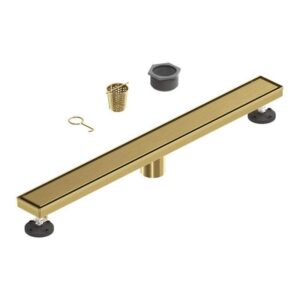 HOMEMYSTIQUE 28 in. Shower Drain, Square Grid 304 Stainless Steel, Brushed Gold