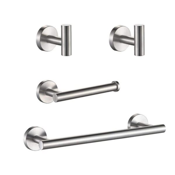 FORIOUS Bathroom Accessories Set 4-Piece Brushed Nickel Towel Bar & Holder