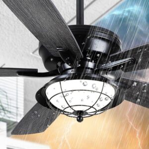 Kviflon 52 in. Black Ceiling Fan LED Remote Wet Rated Patios Gazebos Backyards