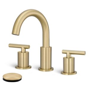 MTTCLE 8" Widespread Double Handle Bathroom Faucet Brushed Gold with Drain