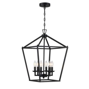 Uixe 16 in. 6-Light Matte Black Chandeliers Geometric Cage Lantern Pendant Light