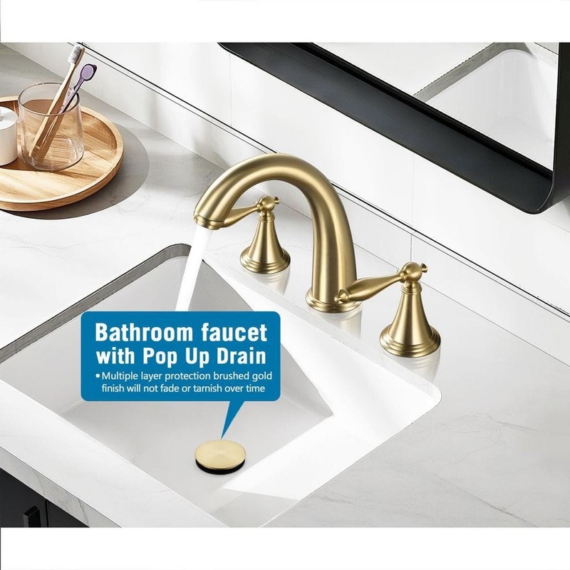 AKLFGN 8 in. Widespread Bathroom Faucet 3 Hole Sink Faucet Brushed Gold (2-Pack) - Image 2