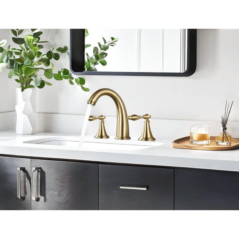 AKLFGN 8 in. Widespread Bathroom Faucet 3 Hole Sink Faucet Brushed Gold (2-Pack) - Image 3