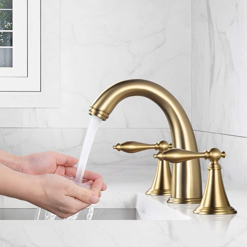 AKLFGN 8 in. Widespread Bathroom Faucet 3 Hole Sink Faucet Brushed Gold (2-Pack) - Image 4