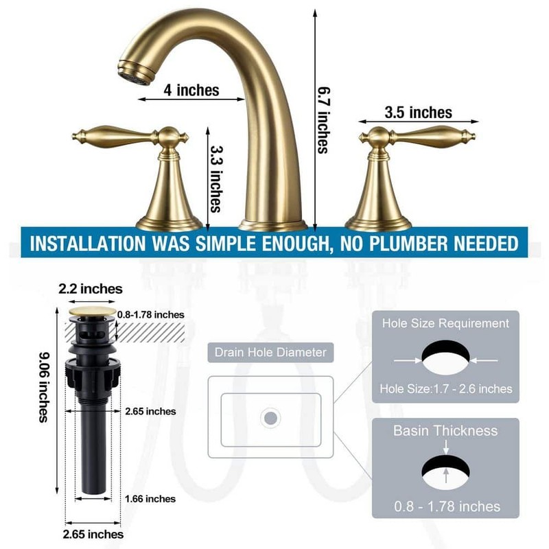 AKLFGN 8 in. Widespread Bathroom Faucet 3 Hole Sink Faucet Brushed Gold (2-Pack) - Image 5