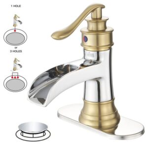 BWE Waterfall Single Handle Low-Arc Bathroom Faucet Chrome Gold