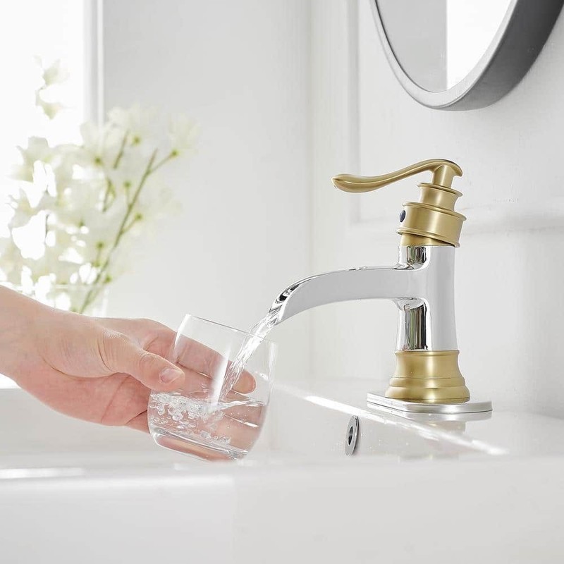 BWE Waterfall Single Handle Low-Arc Bathroom Faucet Chrome Gold - Image 5