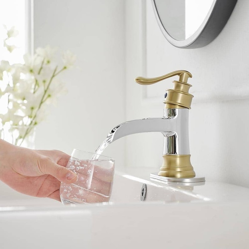 BWE Waterfall Single Handle Low-Arc Bathroom Faucet Chrome Gold - Image 6