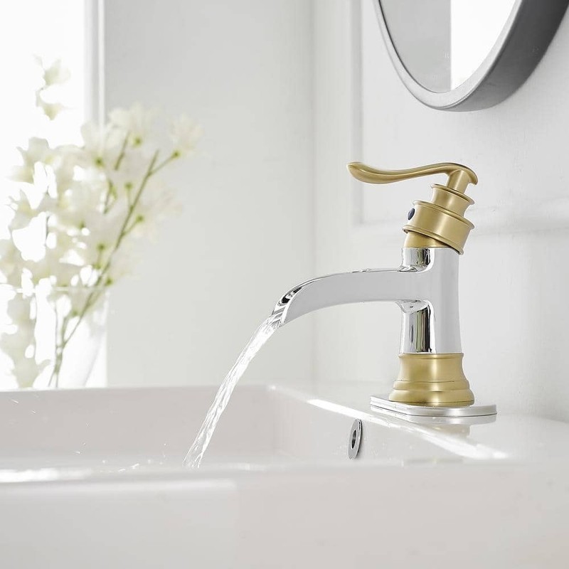 BWE Waterfall Single Handle Low-Arc Bathroom Faucet Chrome Gold - Image 7