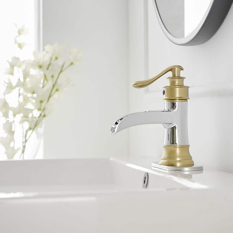 BWE Waterfall Single Handle Low-Arc Bathroom Faucet Chrome Gold - Image 8