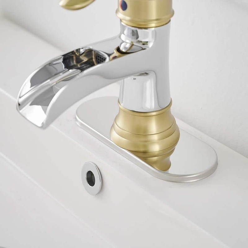 BWE Waterfall Single Handle Low-Arc Bathroom Faucet Chrome Gold - Image 10