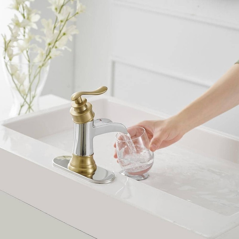 BWE Waterfall Single Handle Low-Arc Bathroom Faucet Chrome Gold - Image 11
