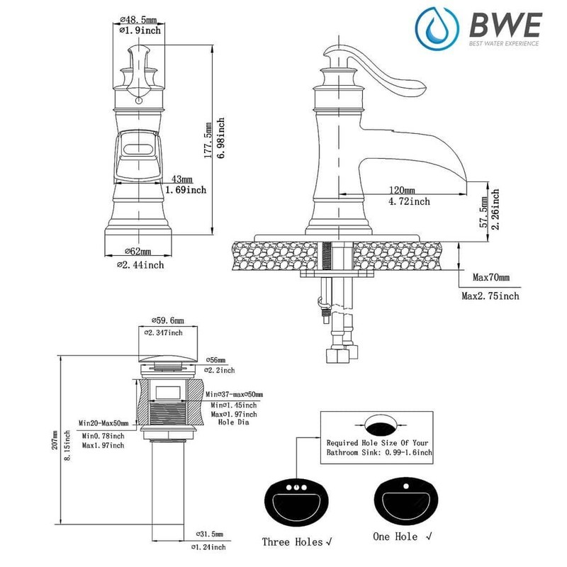 BWE Waterfall Single Handle Low-Arc Bathroom Faucet Chrome Gold - Image 12