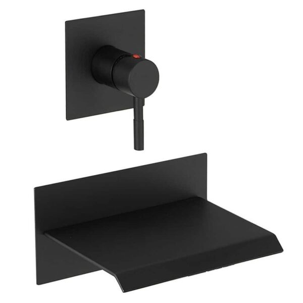 BWE Wall Mount Spout Waterfall Tub Faucet Bathtub Filler Matte Black