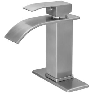 BWE Waterfall Single Handle Low-Arc Bathroom Faucet Brushed Nickel