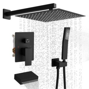 BWE Single Handle 12 in. Shower Faucet 2.5 GPM Matte Black Tub Hand Shower