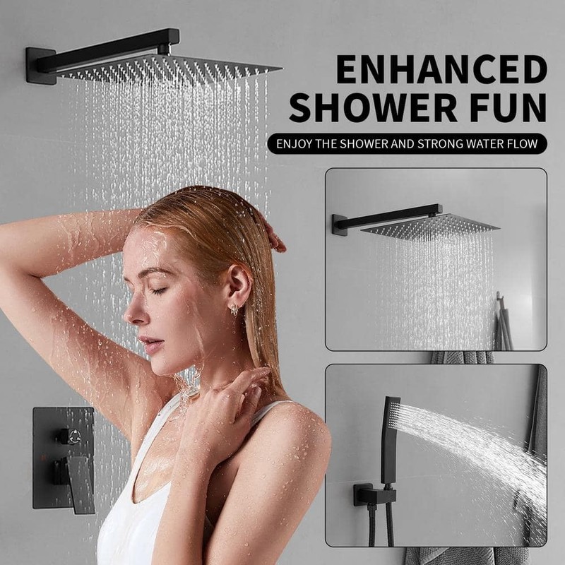 BWE Single Handle 12 in. Shower Faucet 2.5 GPM Matte Black Tub Hand Shower - Image 8