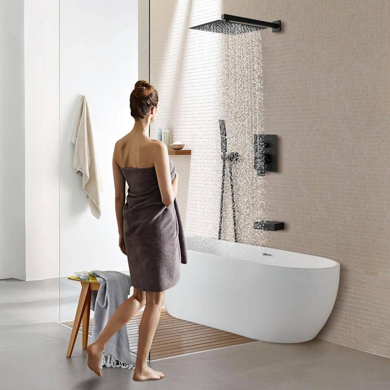 BWE Single Handle 12 in. Shower Faucet 2.5 GPM Matte Black Tub Hand Shower - Image 9