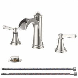 Forious Pro 8" Widespread Bathroom Faucet Metal Pop-up Drain Brushed Nickel
