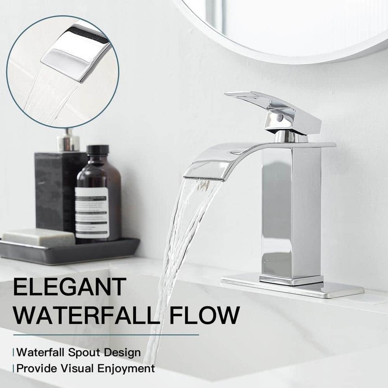 BWE Waterfall Single Handle Low-Arc Bathroom Faucet Polished Chrome - Image 2