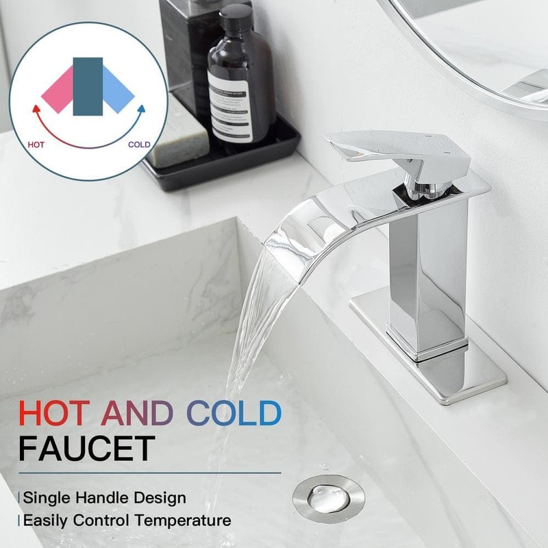 BWE Waterfall Single Handle Low-Arc Bathroom Faucet Polished Chrome - Image 3