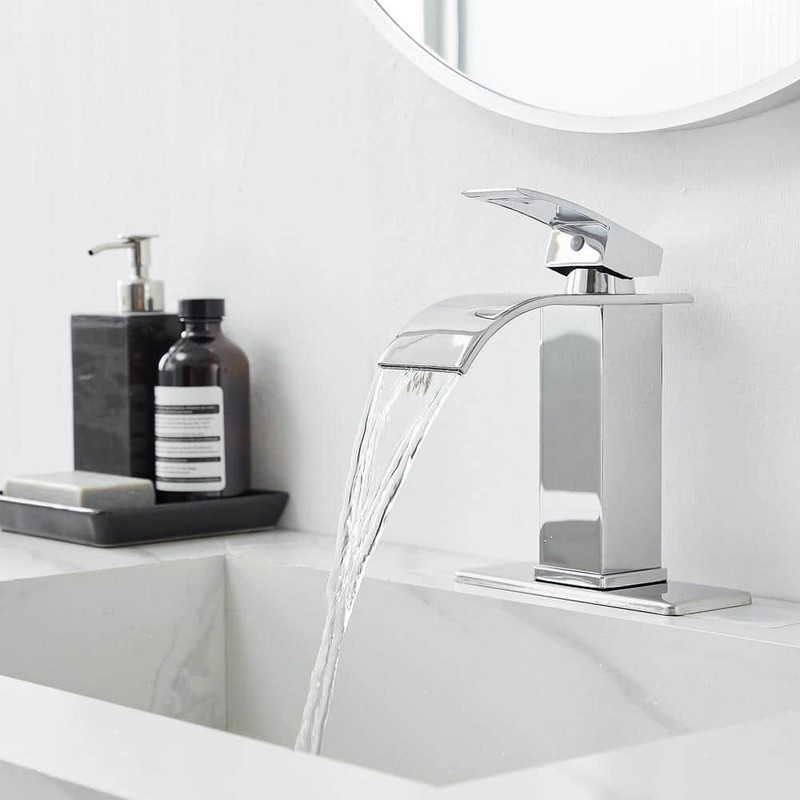 BWE Waterfall Single Handle Low-Arc Bathroom Faucet Polished Chrome - Image 5