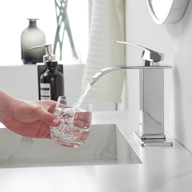 BWE Waterfall Single Handle Low-Arc Bathroom Faucet Polished Chrome - Image 7