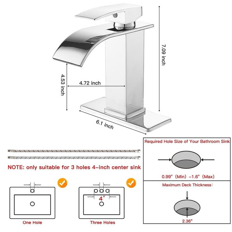BWE Waterfall Single Handle Low-Arc Bathroom Faucet Polished Chrome - Image 9