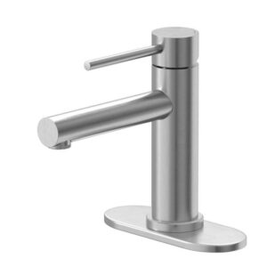 BWE Single-Handle Low-Arc Bathroom Faucet Brushed Nickel with Deckplate & Drain