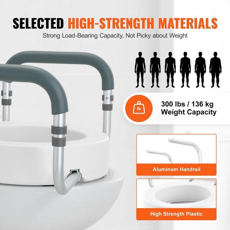 VEVOR Raised Toilet Seat 10"x24" White 300 lbs Capacity for Round Toilet - Image 5
