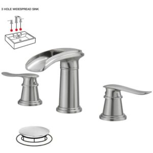 BWE 8 in. Waterfall Widespread 2-Handle Brass Faucet Pop-up Drain Brushed Nickel