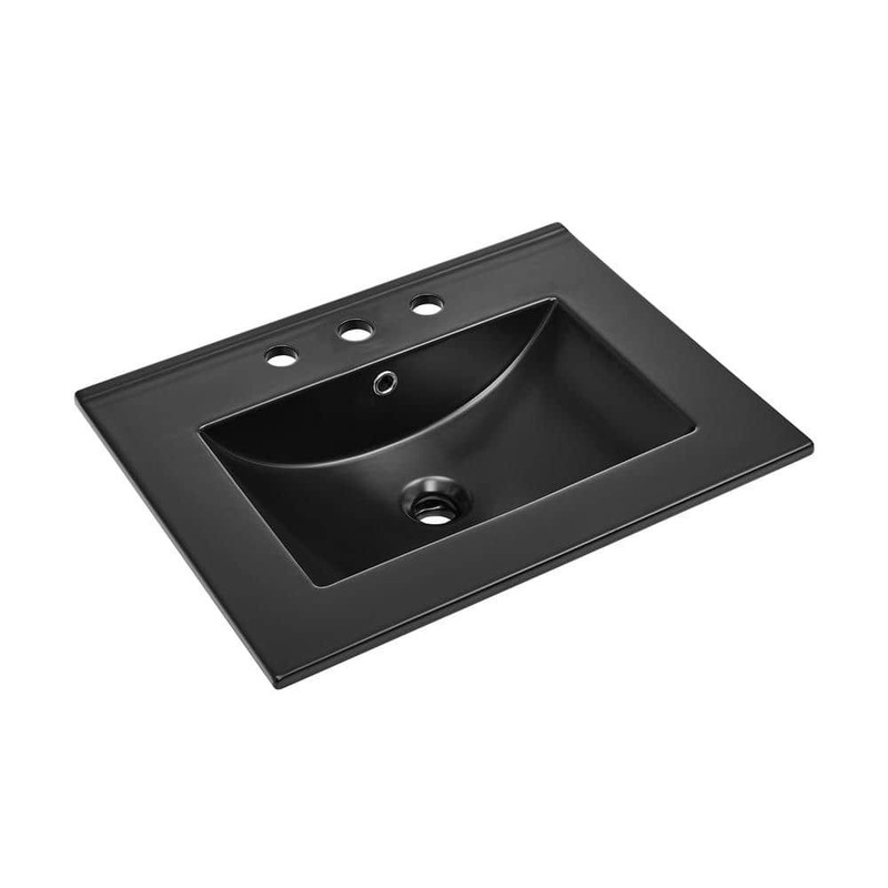 Swiss Madison 24 in. Ceramic Vanity Top Matte Black 8 in. Faucet Holes - Image 2