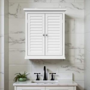 Teamson Home Glancy 7x20x24 Bathroom Storage Wall Cabinet 2 Shutter Doors White