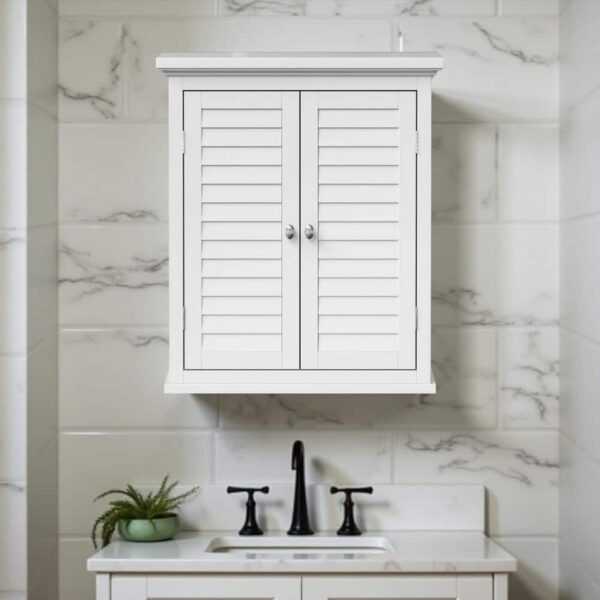 Teamson Home Glancy 7x20x24 Bathroom Storage Wall Cabinet 2 Shutter Doors White