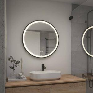 Artika Manson 24" Round Defog Matte Black Frame LED Bathroom Vanity Mirror