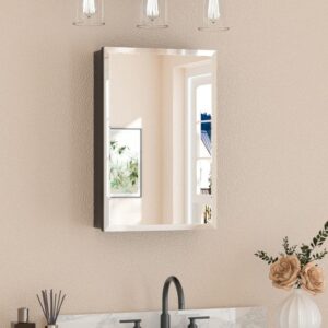 KeonJinn 16x24 Beveled Frameless Metal Black Surface Mount Medicine Cabinet