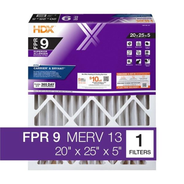 HDX 20x25x5 Carrier Replacement Pleated Air Filter FPR 9 MERV 11