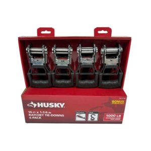 Husky 16 ft. 1.25 in. Ratchet Tie-Down Straps with S-Hook (4-Pack)