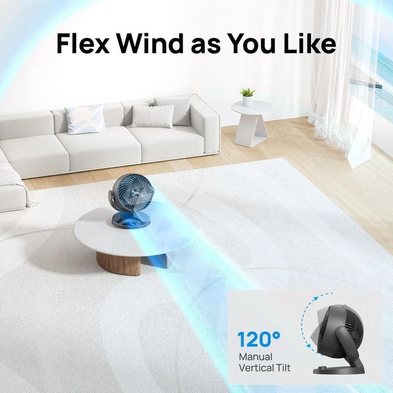 DREO 7 in. Air Circulator Desk Fan, 70 ft. Airflow, 120 Tilt, 28 db, Black - Image 4