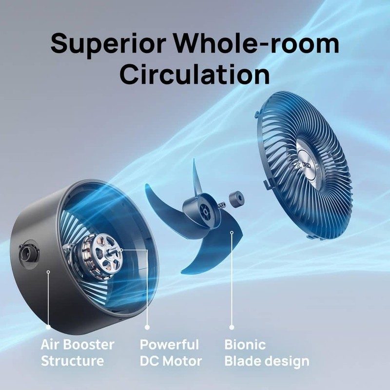 DREO 7 in. Air Circulator Desk Fan, 70 ft. Airflow, 120 Tilt, 28 db, Black - Image 6