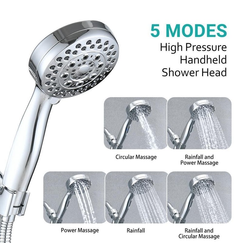 Fapully 5-Spray Wall Mounted Handheld Shower Head 2.5 GPM Chrome - Image 4